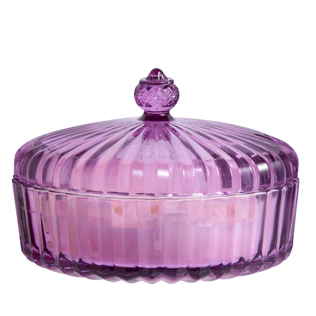 Garden Beauty Specialty Jar - Wildflower Walk shown with the lid on against a white background, the jar candle glass is purple.