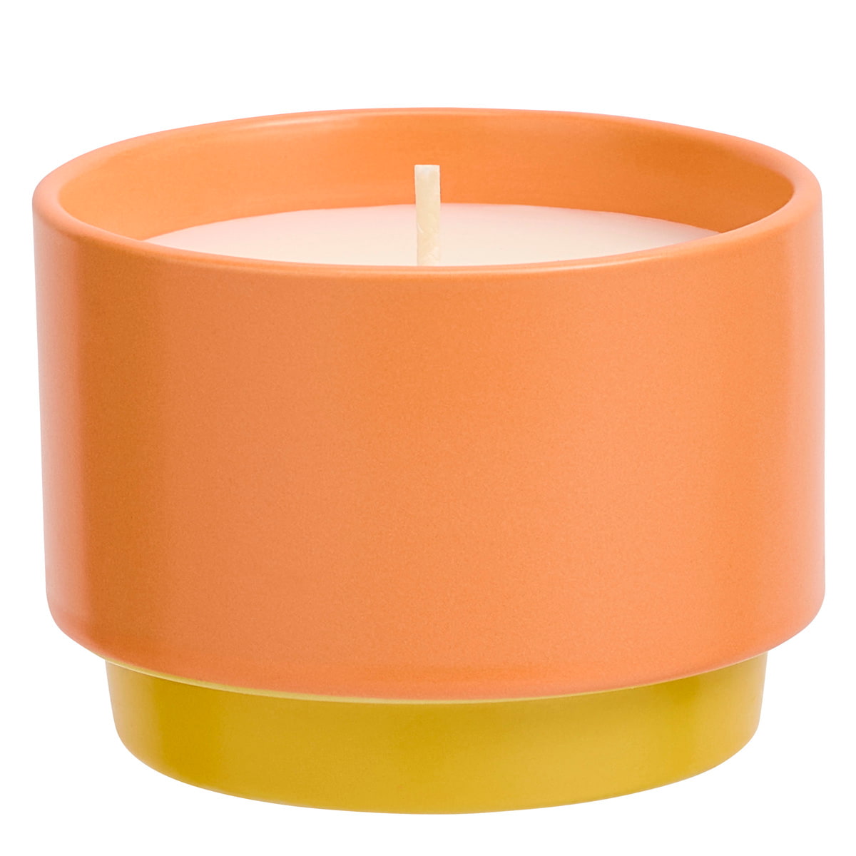 Peach Honey Citronella singe wick two tone jar of orange and yellow against a white background